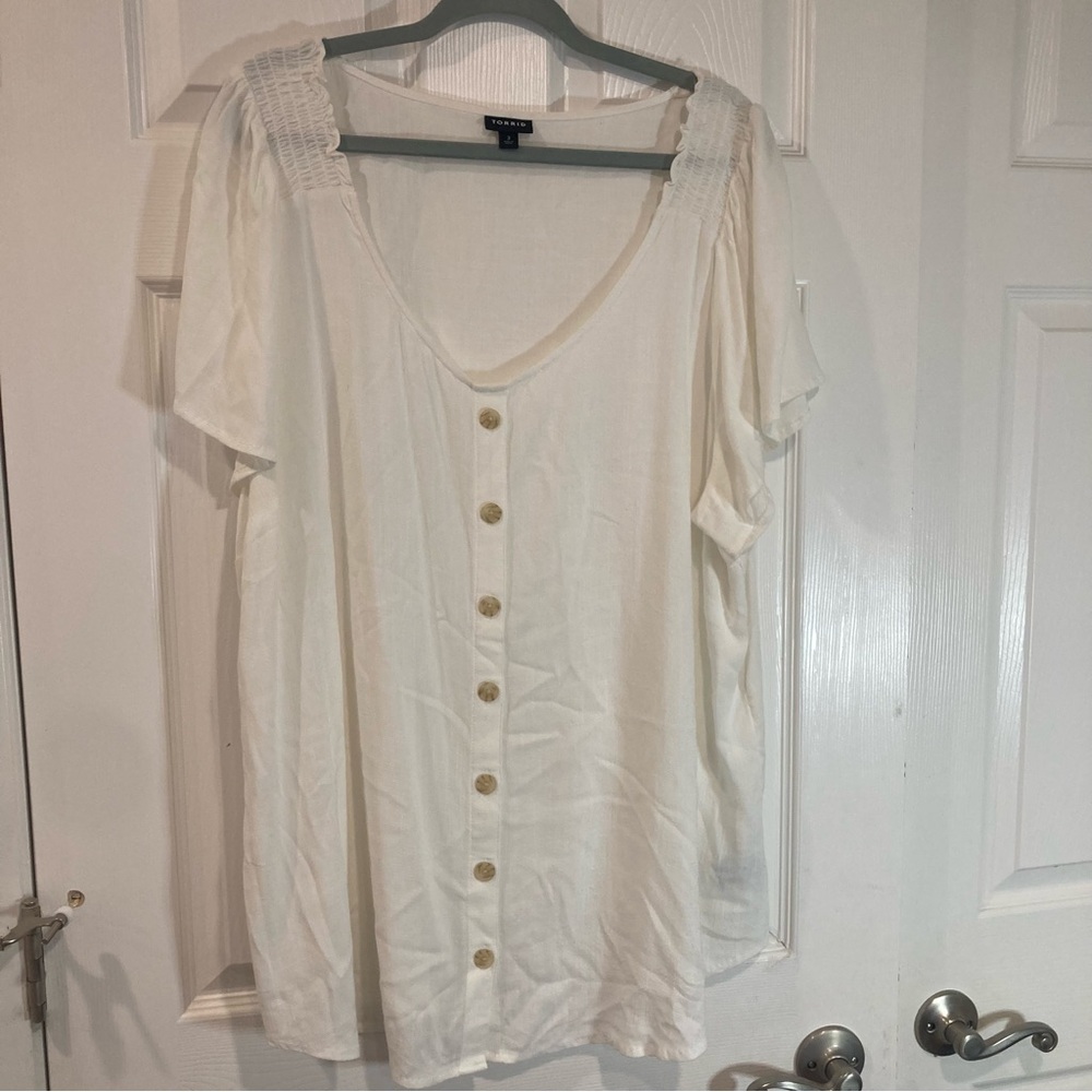 Torrid beachy coastal lightweight white short sleeve popover tunic top size 3X
